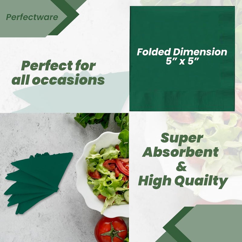 Perfectware 2 Ply Hunter Green Beverage Napkins- Pack of 250ct - Image 5